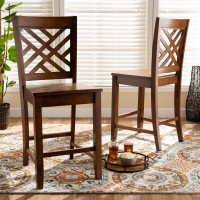 Baxton Studio RH317P-Walnut Wood Flat Seat-PC Baxton Studio Caron Modern and Contemporary Transitional Walnut Brown Finished Wood 2-Piece Counter Stool Set